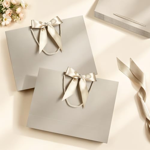 Image of JMANNI 12 Pcs Black Paper Gift Bags with Ribbon Handle