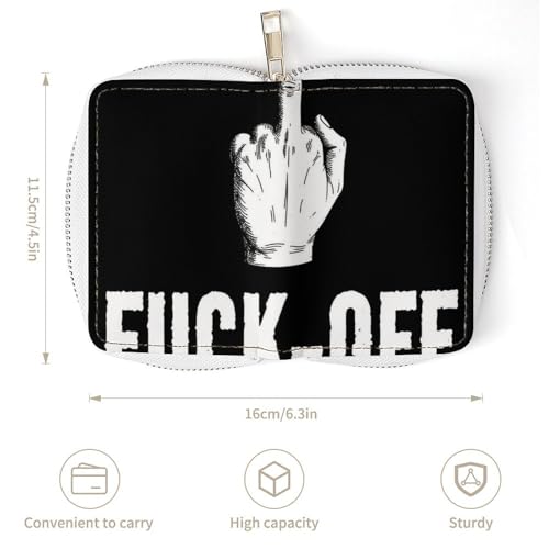 Men Women Credit Card Wallet with 20 Slots, Pu Leather Card Holder Organizer Bag Funny Rude Fuck Off Black Zipper Slim Wallet3
