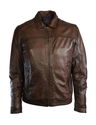 Casa das Peles - Chaqueta de Hombre - Piel - Talla 50 - Castaño Oscuro - De Cuero Genuino - Suave - Forro Ligeramente Acolchado - Cierre de Cremallera Cover