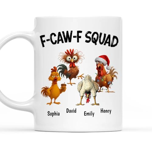 FCAWF Squad - Personalized Coffee Mug, FcawF Funny Chicken Coffee Cup, Custom Unique Animal Coffees Mug, Unique Chicken Rooster Drinking Cup, Funny Rooster Christmas Gifts for Coworkers Friend