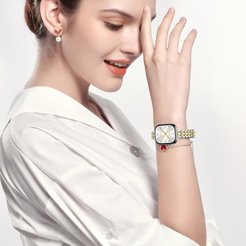 SOLOLUP Slim Metal Band Compatible With Apple Watch Bands for Women Series 11 10 9 8 7 6 5 4 3 SE 3/2/1,Thin Dressy Stainless Steel Strap Elegant Band for iWatch Bands 38mm 40mm 41mm 42mm,Silver-Gold - image 6
