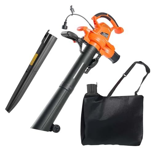 VEVOR 3 in 1 12 Amp Electric Leaf Blower, Leaf Vacuum and Mulcher for Lawn Care with Reusable Collection Bag and Wheeled Base