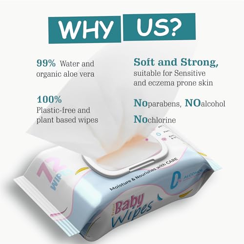 Image of Soft Cleansing Baby Wipes with Organic Bamboo-Based Wipes for Newborn Baby Pack with Lid | Pack of 1 - 72 Wipes | Extra Thick & Moist Wet Wipes for Baby's | Enriched With A Goodness of Aloe Vera, Vitamin E Wipes for Kids.