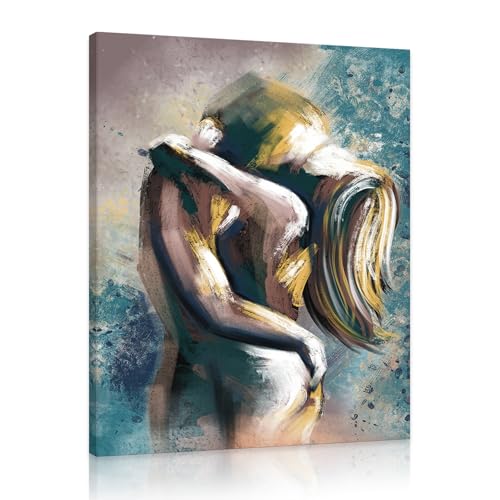 MAMAGO Sexy Nude Canvas Wall Art for Bedroom Sex Woman and Man Poster Colorful Hugging Couple Painting for Bathroom Hotel Valentines Day Gifts Framed Easy to Hang-18 x 24 inch