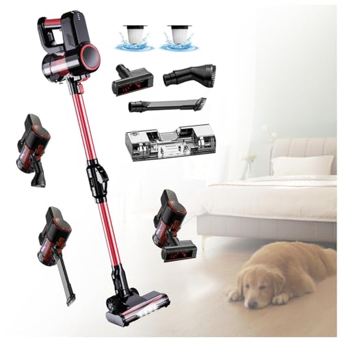 LRF-yxkj Aspiradora Fregona Sin Cable 5 in 1 Menor Ruido,Luces LED,Depósito 200 Ml, Aspirador Escoba Sin Cable Aspiradora Escoba Sin Cable para Mascotas/Alfombras/Coche/Suelos Duros/Cama