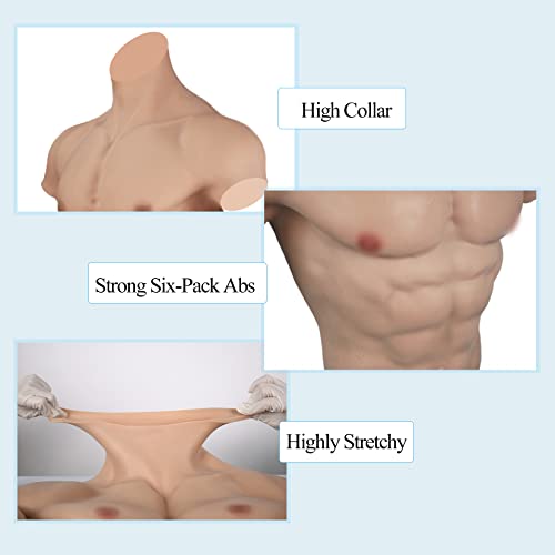 Palptasn Silicone Muscle Suit Men, Realistic Fake Muscles Costume Half Body Silicone Bodysuit Male Chest Of Cosplay Halloween (8Th,1#,Size S) #TOP2