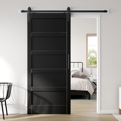 Image of Fredbeck 36x84 inch Black Barn Door with 6.6FT Hardware Kit,Modern,5-Panels