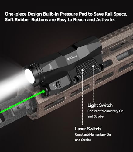 VOTATU M6L-G Picatinny/Mlok Flashlight Laser Combo Built-in Touch Pad Switch, Max 2400 Lumens LED Light and Green Laser with Tactical Strobe Mode, USB Magnetic Rechargeable - Thumbnail 2