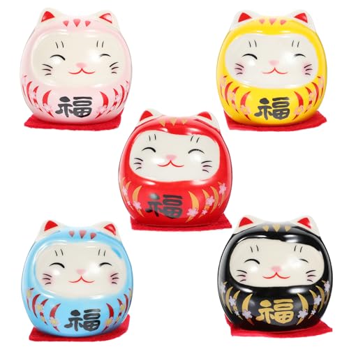 VALICLUD 5 figuras en miniatura Daruma japonesas, buena suerte de luck Zen Kokeshi Dharma estatua ornamental para el hogar y la oficina Fengshui Decor