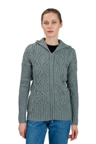 Image of SAOL Women's Hooded Zip Cardigan - Pure Merino Wool Irish Sweater - Warm & Breathable Outer Layer