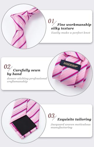 Image of HISDERN Mens Tie Striped Ties and Handkerchief Set Business Formal Woven Pocket Square Wedding College Stripe Necktie
