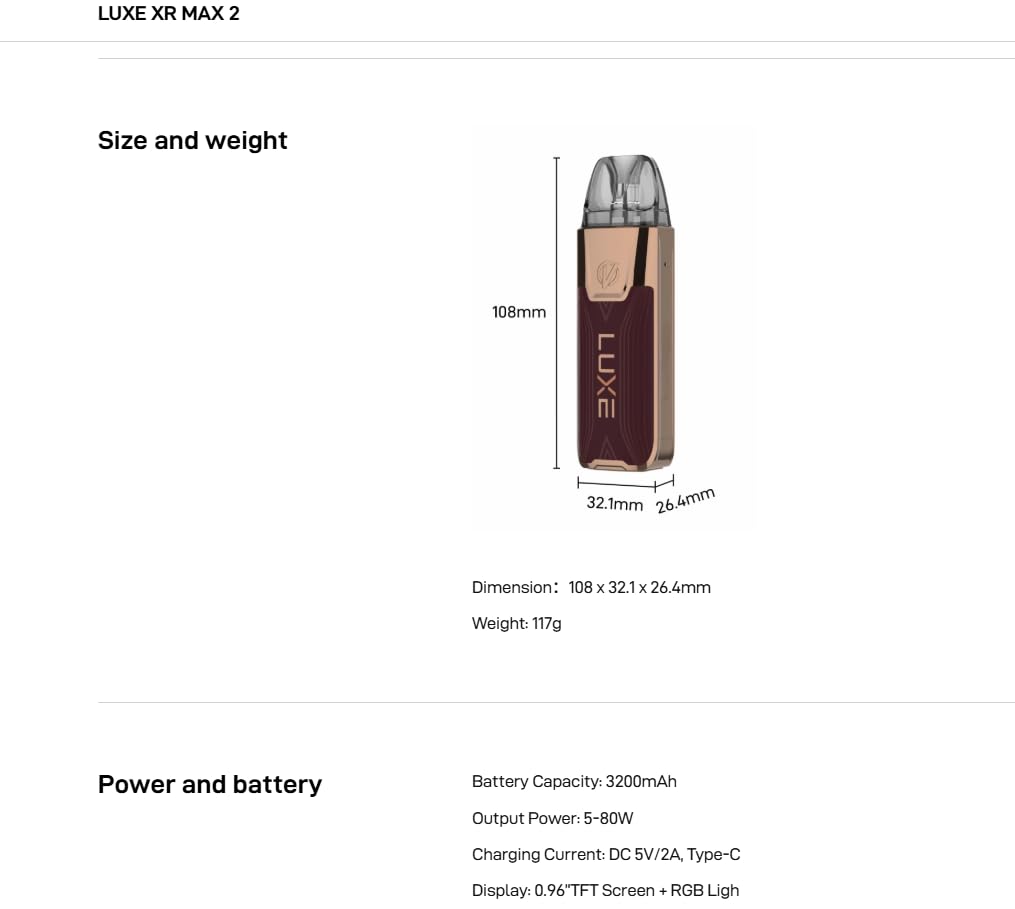 For Vaporesso LUXE XR Max 2 Kit Original 80W 3200mAh Batería 5ml LUXE XR POD Cartucho MTL-DTL GTX 0.2ohm + 0.8ohm Resistencia Cigarrillo Electrónico, Sin nicotina
