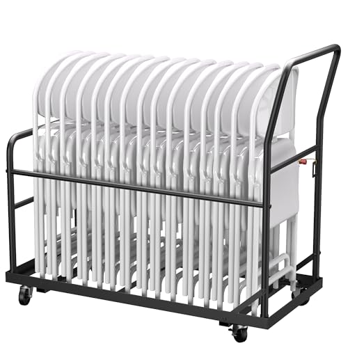 Folding Chair Cart,L-Shaped Folding Chair Rack,Heavy-Duty Metal Cart for 20 Chairs,Apply to Large Business Gatherings,Weddings and Diverse Events