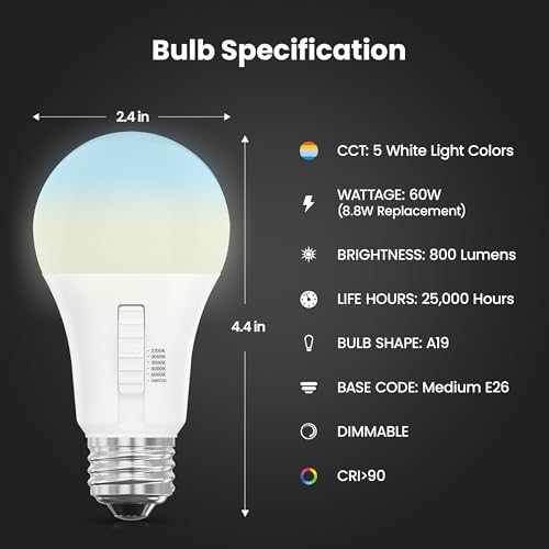 Feit Electric A19 LED Light Bulb, 60W Equivalent, E26 Medium Base, CRI 90, 10 Year Lifetime, UL Listed, Damp Rated, OM60/XXCA10K/XX - Image 3