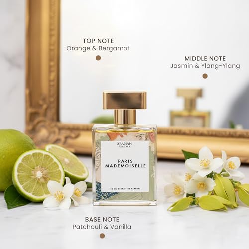 Image of Arabian Aroma Paris Mademoiselle for Women | Deep Amber Floral Fragrance | Long-Lasting Premium Arabic Scent, Extrait de Parfum, 50 Ml.