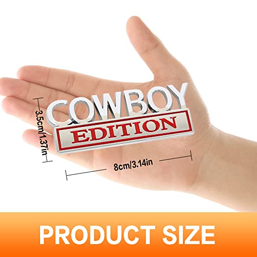 Reswish 2 Pcs Cowboy Edition Emblem,3D Letter Badge Sticker Decal Car Side Rear Front Trunk Door Fender Bumper Badge,Universal Cowboy Edition Door Decoration (Silver&Red) #TOP1