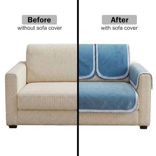 Image of Story@Home Sofa Cover 6 Seater Fully Covered | Sofa Covers 3 Seater and 2 Seater and Single Sofa Cover - 3+2+1 Sofa Set Cover Configuration | Sofa Mat with Sofa Back Covers & ArmRest - Shades of Blue