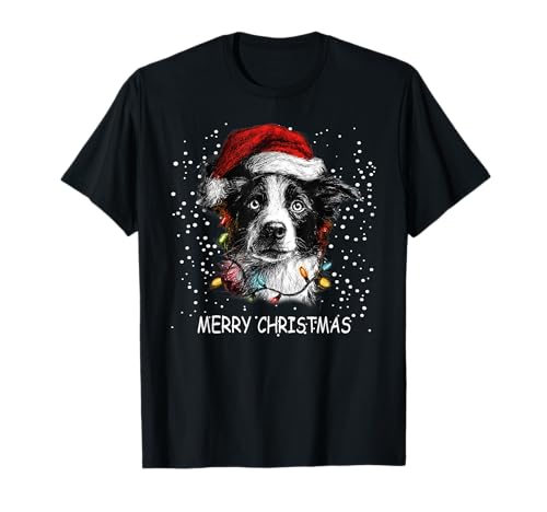 Border Collie Dog Christmas Lights Pigiama Natale Pet Lover Maglietta