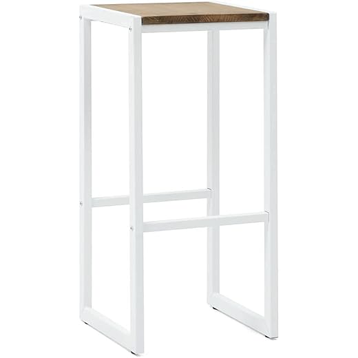 Bar Stool Modern Shape Metal + Wooden Seat White