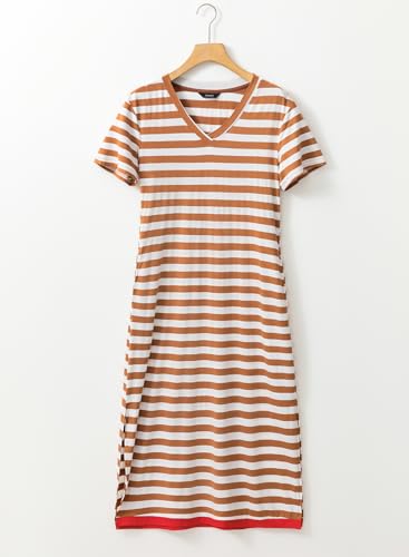 Image of Dokotoo Womens 2026 Short Sleeve Maxi Dress Striped Split T Shirt Dress