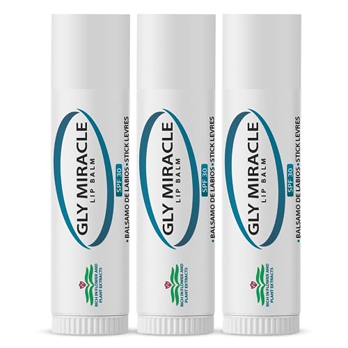 GLY MIRACLE Moisturizing Lip Balm Bundle of Three (3) SPF 30 Natural Elixir of Aloe Vera, Bees Wax, Coconut Oil, Lanolin, Shea Butter to help repair, protect, nourish and soften lips