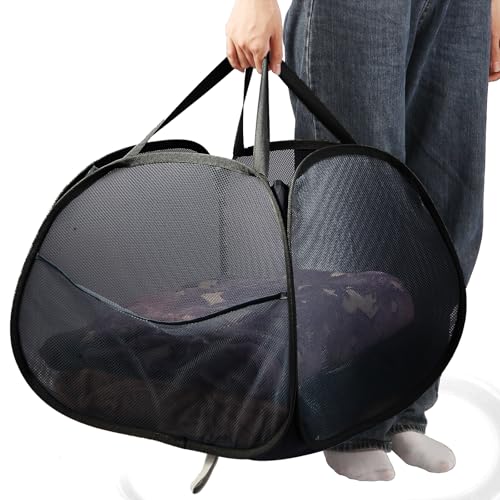 Image of Collapsible Laundry Baskets, 90L Large Foldable Laundry Basket, Durable Mesh Pop Up Hampers for Laundry, Dirty Clothes Laundry Hamper for Bedroom, Bathroom, Dorm, Laundry Room, Travel, Camping Black