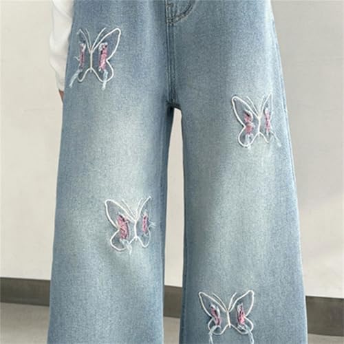 Teen Girls Elastic Waist Cool Ripped Jeans Heart Embroidered Wide Leg Ripped Denim Jean Baggy Jeans Y2k Streetwear4