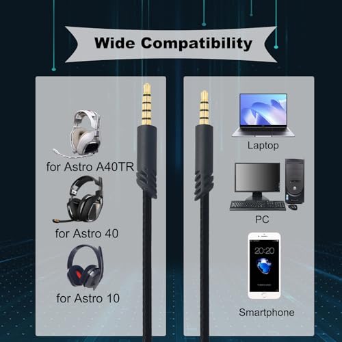 SPTSSWET Replacement Audio Cable Cord Compatible with Logitech Astro A10 A40TR A40 with in Volume Control,Nylon Braided 6.5ft Black