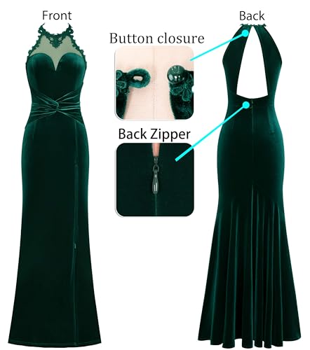 Image of VFSHOW Womens Formal Halter Keyhole Back Prom Gala Maxi Dress Evening Gown | Sexy Illusion Sweetheart Neck, High Slit, Wedding Guest, Applique, Twist Front Mermaid Dresses