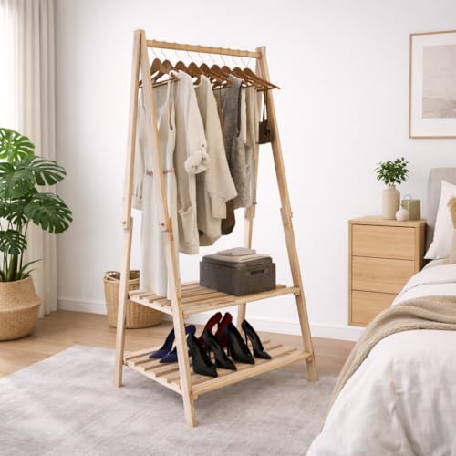 Cabide dobrável de madeira expositor, armário de pinho, estante para sapatos