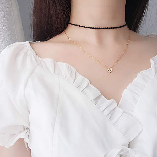 Fashionable creative natural leaves hemp maple leaf pendant necklace with collarbone chain2