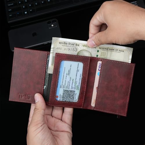 Image of The Wallet Store Defender RFID Protected Wallet | Pop-up Card Holder | Scan Proof Wallets for Men | Aluminium Case | Up to 8 Cards | Credit & Debit Card Holder (Wine)