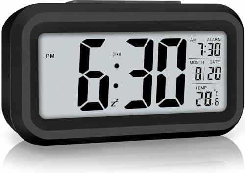 Image of LYOKO Digital Alarm Clock with Automatic Sensor, Date and Temperature Display, Compact Desk Table Clock for Students, Home, Office, Bedroom, Living Room,Home Decor, Corporate Use (Black Digital)