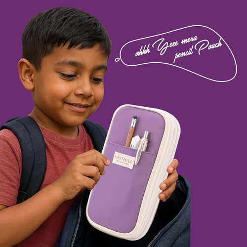 Image of Mrsdry Nylon Large Capacity Pencil Pouch, Durable Storage Multiple Compartment Double Zipper Portable Capacity Pencil Box for Kids College Student Teen, 22X11Cm (Purple)