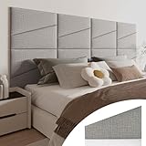 Peel and Stick Headboard Panels for Twin Bed, 4 Pack Upholstered Wall Mounted Headboard in Light Grey, Soft Padded Fabric Acoustic Wall Panels with Modern Stylish Design for Bedroom Decor