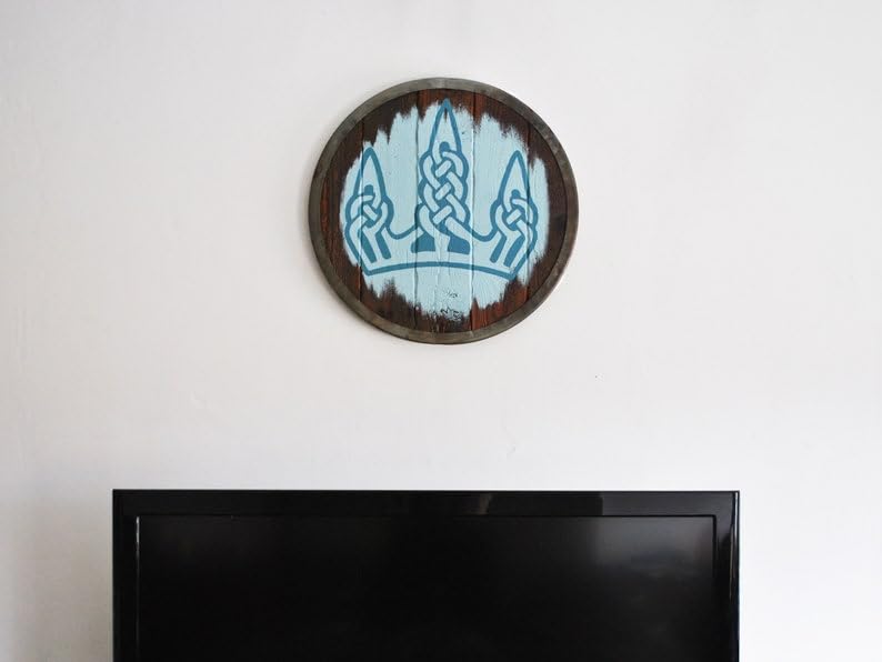 Średniowieczna tarcza wikingów okrągła tarcza drewniana zbroja drewno i stal do cosplay tarcza 61 cm, Biały/niebieski, 24 Inch