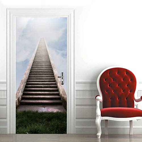 Sticker porte escalier du ciel trompe l'oeil imperméable 88x200cm