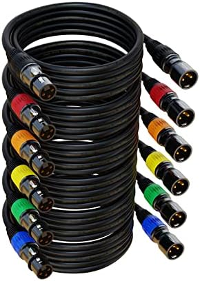 XLR Cables, XLR Microphone Cable 25 ft 6 Pack, Gold-Plated 3-pin XLR Speaker Cable Male to Female Balanced Mic Cable