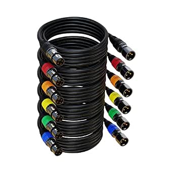XLR Cables, 10 ft, 6 Pack, Gold-Plated 3-pin XLR Microphone Cables, Male to Female, Multi-Color