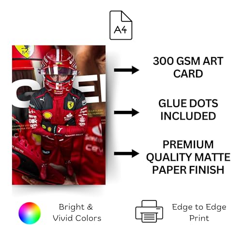 Image of Posters Inc Sports F1 Cars Motivational Posters for Wall A4 Size Aesthetic Setup 300 GSM Matte Paper Pack of 6 Automotive Motorsport Decor for Boys Gaming Room, Bedroom, Home & Office with Adhesive