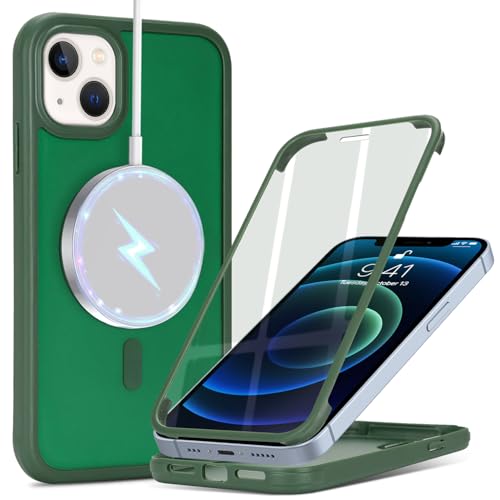 Lipvina iPhone 13 Mini�p�P�[�X�IMagSafe�Ή��I���ʋ����K���X�őS�ʕی�I�ČR�ϏՌ��I�������Ń��C�����X�[�d�Ή��I�}�b�g���ŉ��ϖh�~�I�A�C�t�H�� �� �P�[�X�E�X�}�z�P�[�X iPhone 13 Mini �l�C 5.4�C���`�i�΁j