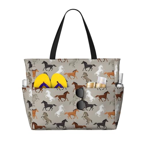 Sac fourre-tout imprimé cheval mignon pour femme en noir grand format hobo