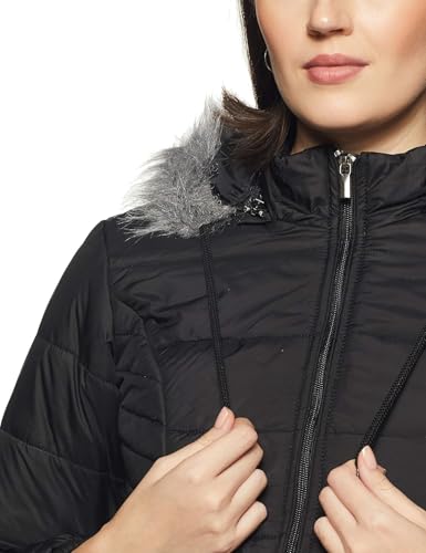 Image of Qube By Fort Collins Women's Medium-Length Bomber Jacket with Detachable Hood Stylish Winterwear for All-Day Comfort |Material: Nylon