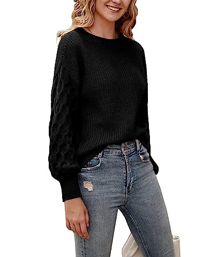 Esobo Suéter feminino pulôver gola redonda casual manga longa colmeia solta blusa suéter de malha gr
