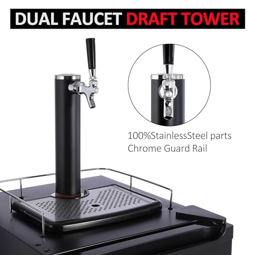 Image of PioneerWorks Beer Kegerator, Single Tap Draft Beer Dispenser, Full Size Stainless Steel Keg Refrigerator With Drip Tray, CO2 Cylinder, 32F- 50F Temperature Control