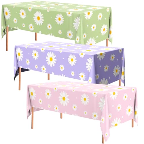 Remagr Daisy Tablecloth 54x108 Plastic Disposable Party, Pastel, 3 Pcs