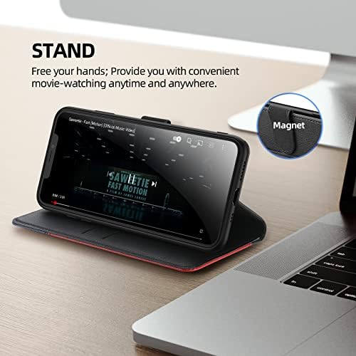 ELESNOW iPhone 11 Pro Case - 5.8", Shockproof Cover Magnetic Flip Leather Wallet Card Holder Phone Case for iPhone 11 Pro (Black/Red/Blue)