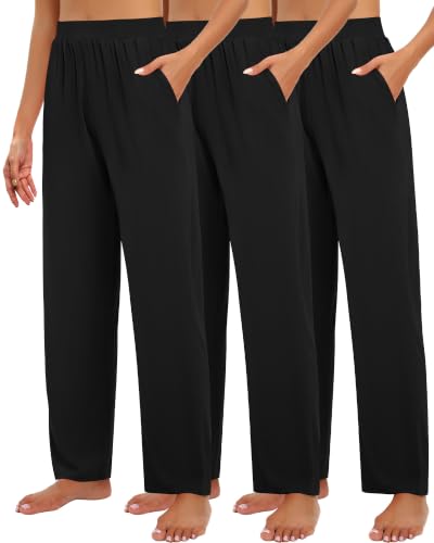 Huukeay 3 Pack Women's Lounge Pants, Cozy Wide Leg Lounge Slacks