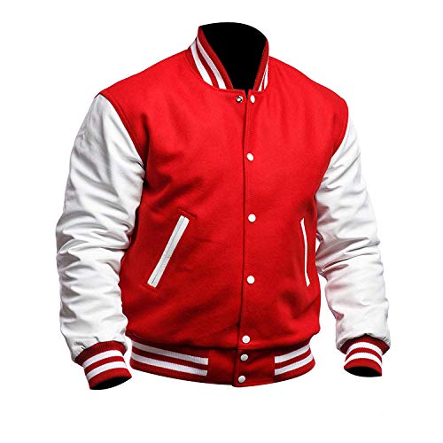 Men's Varsity Letterman Jacket - High School College Baseball Bomber Jacket Wool + Faux Leather Jacket Men