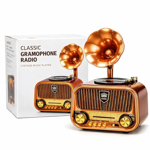 Image of Fire Turtle Vintage-Style FM Radio with Bluetooth Speaker | Portable Retro Music Player with Type-C Charging USB, SD Card, Headphone Jack & Frequency Knob - Brown